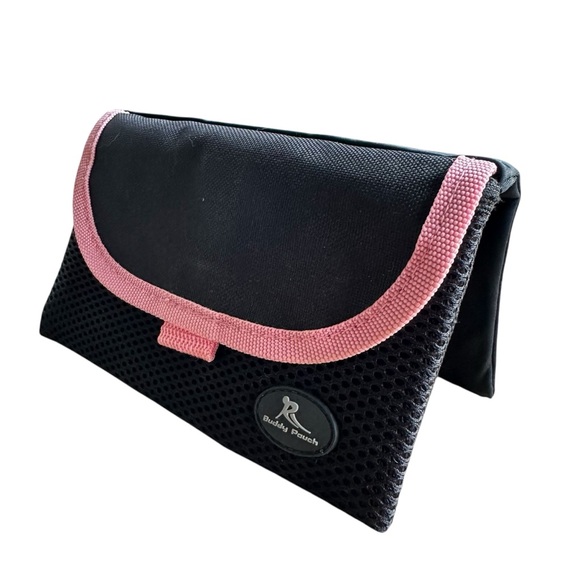 Buddy Pouch Purse Fanny Pack Running Pack Magnetic Black Pink Hook Loop Pocket - Picture 1 of 8